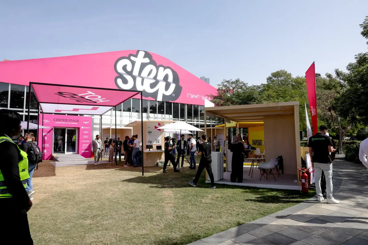 Visitors outside the Step Dubai event entrance
